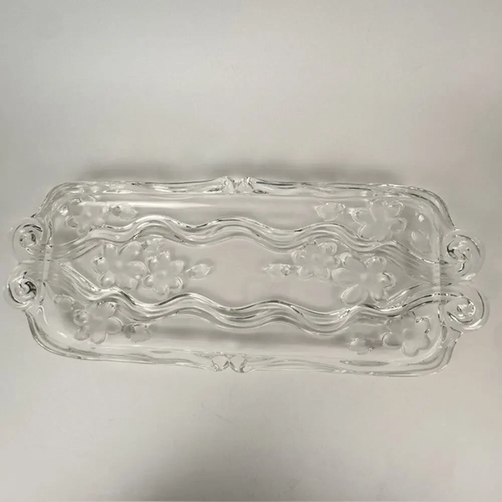 Celento Collection Fine Crystal Rectangle Serving Cake Tray Germany Floral Flowe